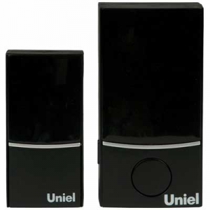 Звонок сетевой с беспроводной кнопкой UNIEL UDB-089W-R1T1-32S-100M-BL 32 мелодии черный 100м 05467